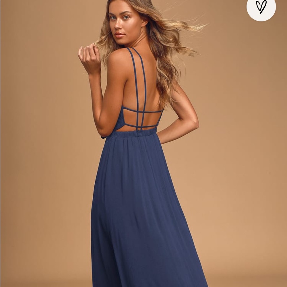 Lulu’s navy maxi dress (“lost in paradise navy blue maxi”)